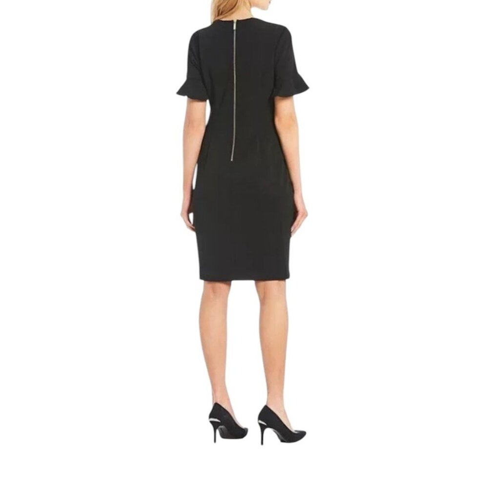 Calvin Klein Womens Black Crepe Ruffle Sleeve Sheath Dress  Size 8 - Picture 4 of 15